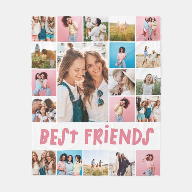 Girly pink 20 photo best friend modern simple fleece blanket (Front)