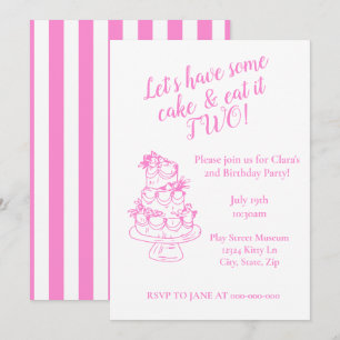 Girly Pink 2nd Birthday Invitation - Cake Theme
