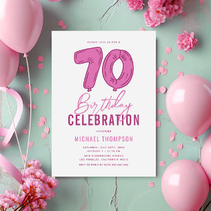 Girly Pink 70th Birthday Party Invitation