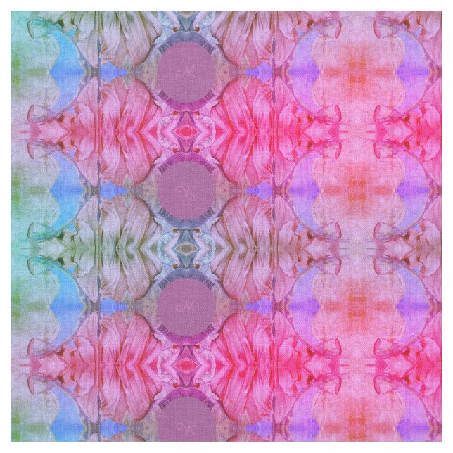 Girly Pink Abstract Watercolor Boho Monogram Fabric (Close Up)