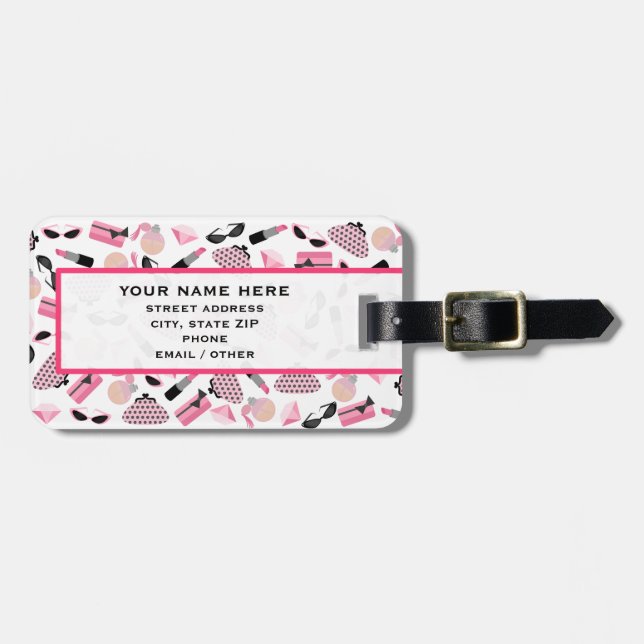 Girly Pink Accessories Luggage Tag (Front Horizontal)