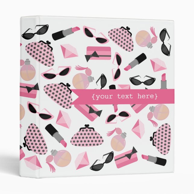 Girly Pink Accessories Personalized Binder (Front/Spine)