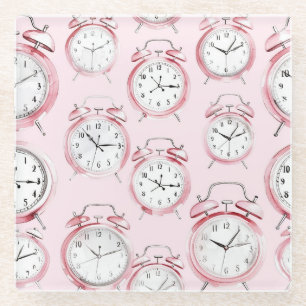 Girly Pink Alarm Clocks Glass Coaster