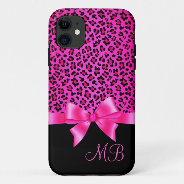 Girly Pink and Black Leopard Print Elegant Classy Case-Mate iPhone Case (Back)