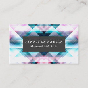 Girly Pink and Blue Abstract Geometric Pattern Business Card