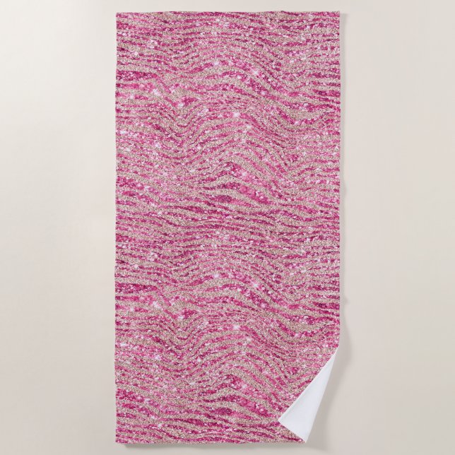 Girly Pink and Blush Glitter Zebra Beach Towel (Front)