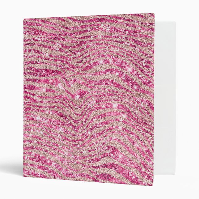 Girly Pink and Blush Glitter Zebra Binder (Front/Inside)