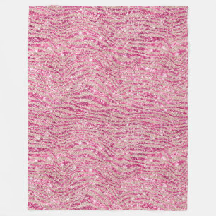 Girly Pink and Blush Glitter Zebra Fleece Blanket
