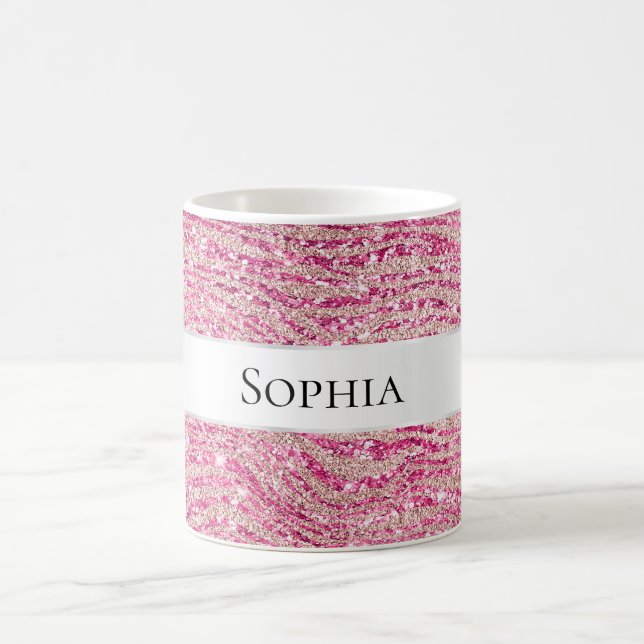 Girly Pink and Blush Glitter Zebra Name Coffee Mug (Center)