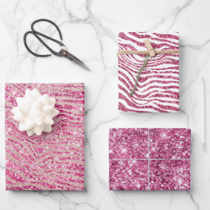 Girly Pink and Blush Glitter Zebra Wrapping Paper Sheet