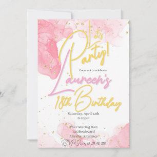 Girly Pink and Gold Speckle Birthday Invitation