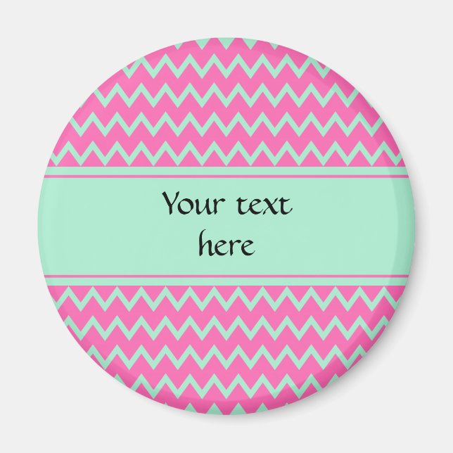 Girly Pink and Green Zigzag Pattern Magnet (Front)