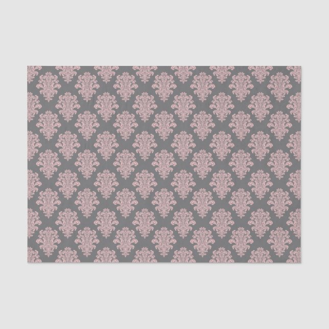 Girly Pink and Grey Damask Tissue Paper (Front)
