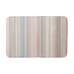 Girly Pink and Mint Modern Coastal Stripe Bath Mat