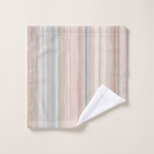 Girly Pink and Mint Modern Coastal Stripe Bath Towel Set