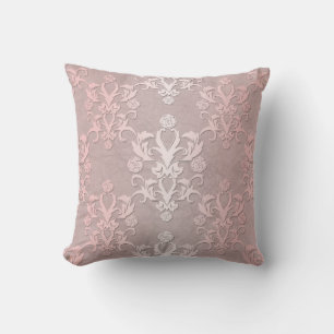 Girly Pink and Pale Pink Fancy Damask Throw Pillow