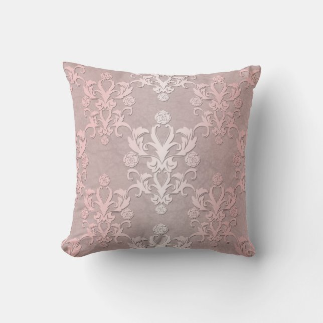 Girly Pink and Pale Pink Fancy Damask Throw Pillow (Front)