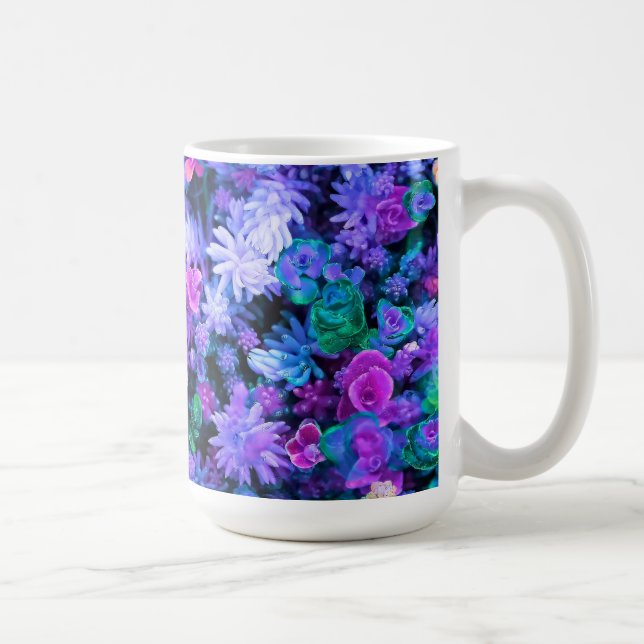 Girly Pink and Purple Floral Succulents Coffee Mug (Right)
