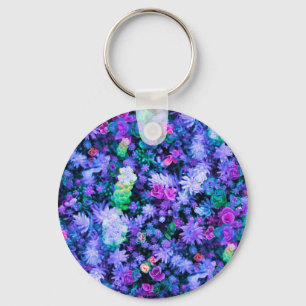 Girly Pink and Purple Floral Succulents Keychain