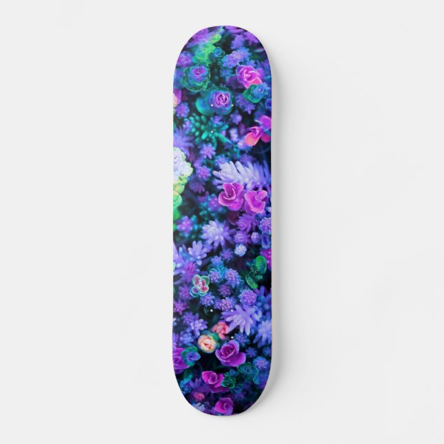 Girly Pink and Purple Floral Succulents Skateboard (Front)