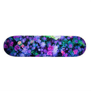 Girly Pink and Purple Floral Succulents Skateboard