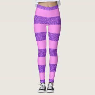 Girly Pink And Purple Glitter Stripes Women's  Leggings