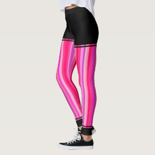Girly Pink and Purple Stripes + Black Regions Leggings