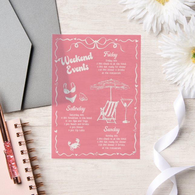 Girly Pink and White Bachelorette Weekend Party Vellum Invitations (Wedding)