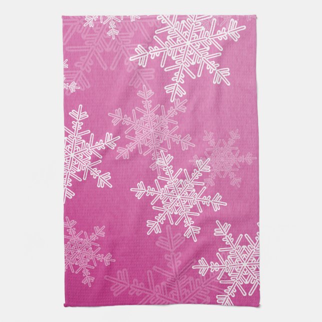 Girly pink and white Christmas snowflakes Kitchen Towel (Vertical)