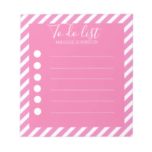 Girly Pink and White Diagonal Stripes To Do List Notepad