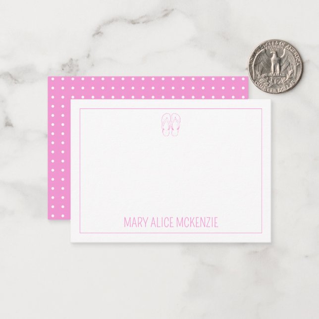Girly Pink and White Flips Flops and Polka Dots Card (Front/Back In Situ)