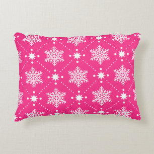 Girly Pink and White Snowflakes Christmas Pattern Accent Pillow