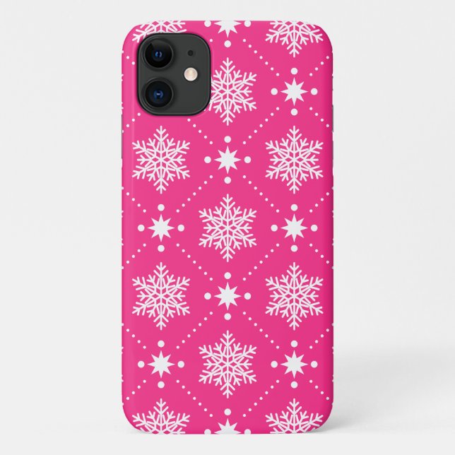 Girly Pink and White Snowflakes Christmas Pattern Case-Mate iPhone Case (Back)