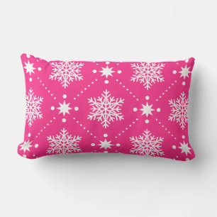 Girly Pink and White Snowflakes Christmas Pattern Lumbar Pillow
