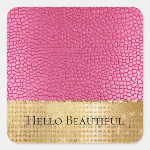 Girly Pink Animal Glam Gold Sparkle  Square Sticker