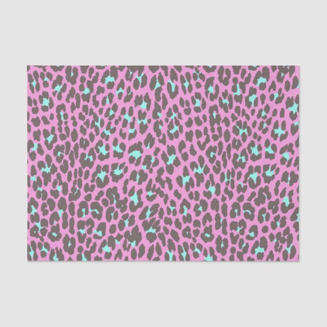 Girly Pink Aqua Black Leopard Animal Print Pattern Tissue Paper (Front)