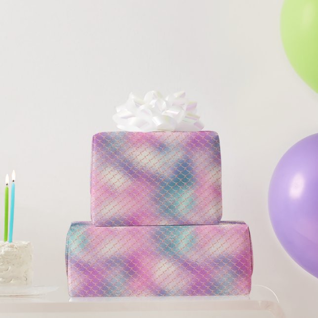Girly Pink Aqua Gold Mermaid  Wrapping Paper (Party Gifts)