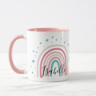 Girly pink aqua rainbow script personalized modern mug