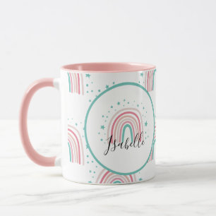 Girly pink aqua rainbow script personalized modern mug