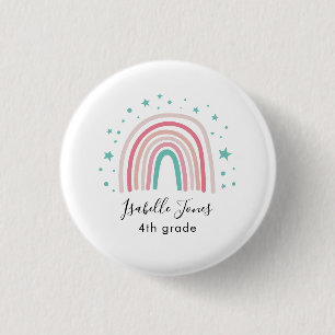 Girly pink aqua rainbow script personalized school 1 inch round button