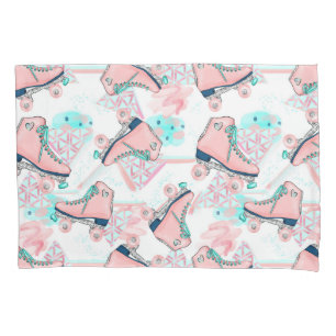 Girly Pink Aqua Roller Skates Personalized Pillowcase