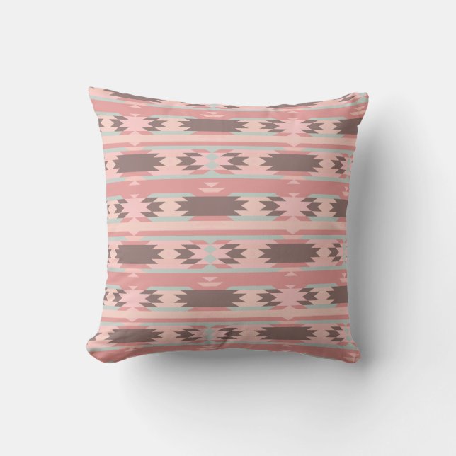 Girly Pink Aztec Pattern Throw Pillow (Front)