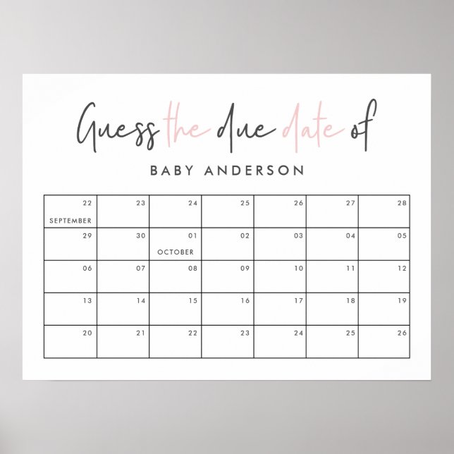 Girly pink baby shower pink blue modern typography poster (Front)