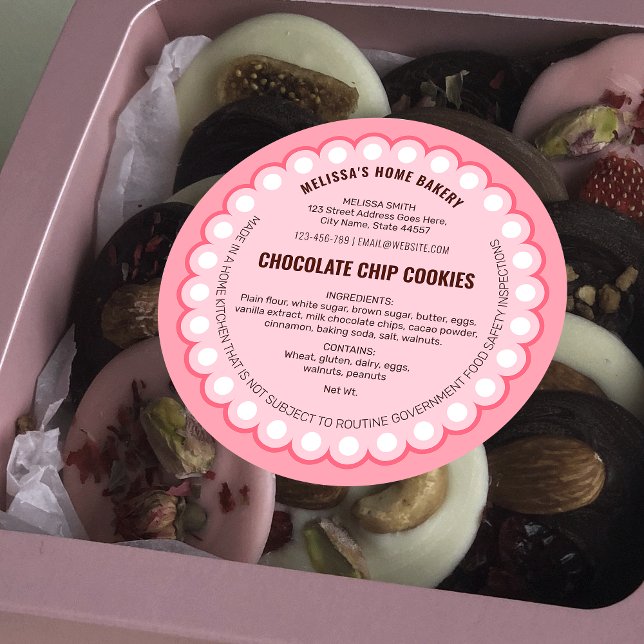 Girly Pink Bakery Packaging Cottage Law Label (Feminine pink cottage law labels with retro style frame)