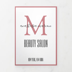 Girly Pink Beauty SPA Salon Photo Monogram  Tri-Fold Card