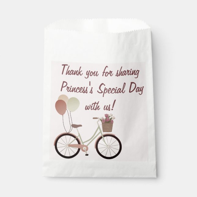 Girly Pink Bike Balloons Happy Birthday   Favour Bag (Front)