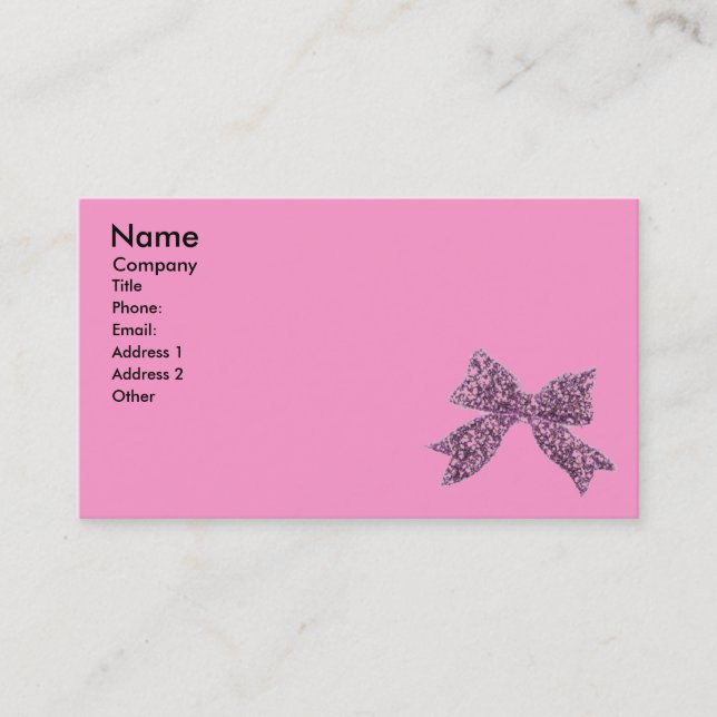 Girly Pink, Black and Bow Business Card (Front)
