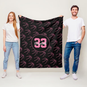 girly pink black basketballs pattern minimal fleece blanket