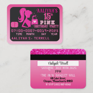 Girly Pink/ Black Credit Card Birthday Invitations