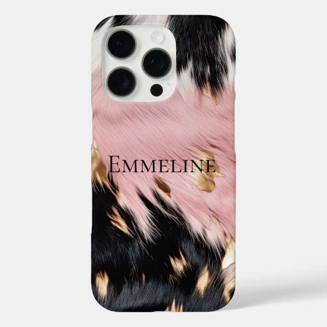 Girly Pink Black Gold Cowgirl Cowhide Case-Mate iPhone Case (Back)